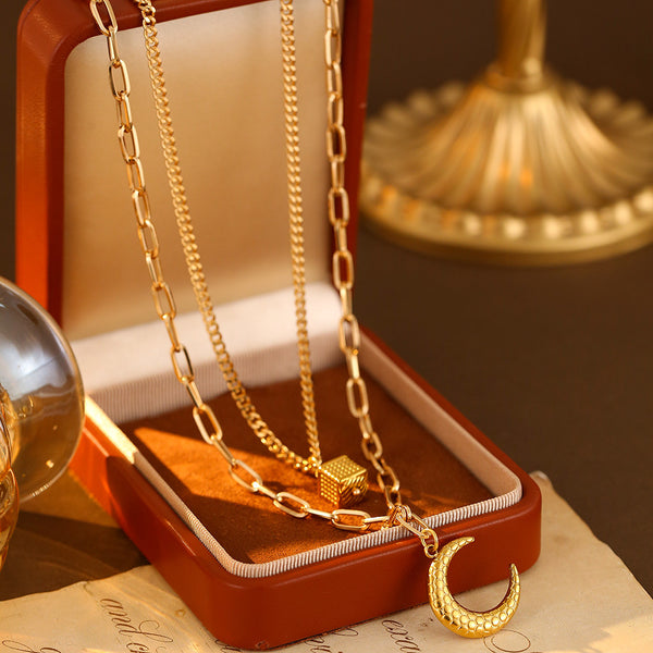 Double Layer Moon Pendant Necklace - image 2