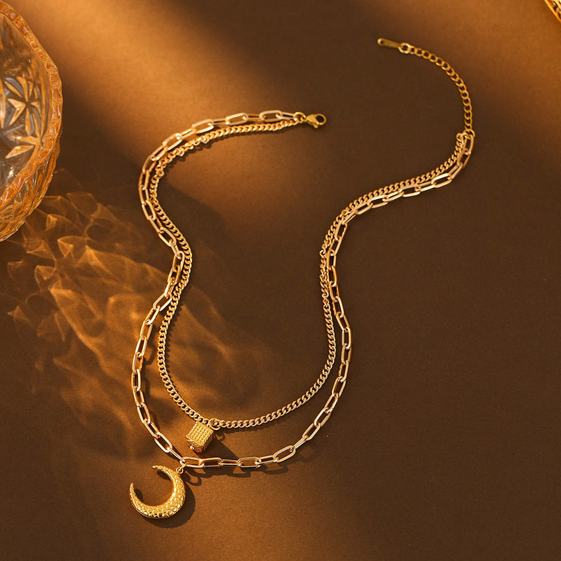 Double Layer Moon Pendant Necklace - image 3