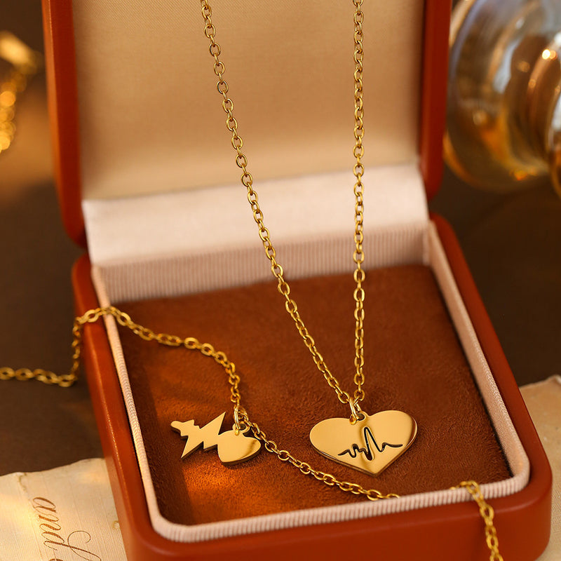 Double Layer Heart Necklace Set - image 4