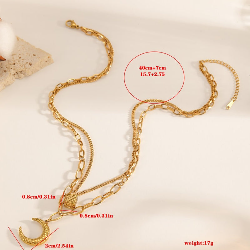 Double Layer Moon Pendant Necklace - image 5