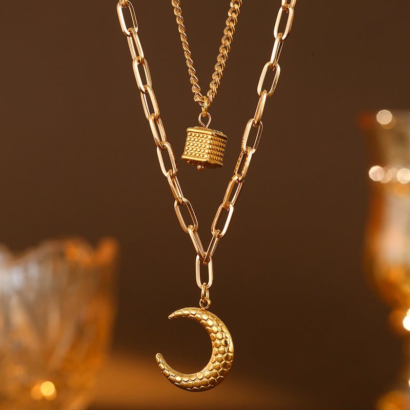 Double Layer Moon Pendant Necklace - image 6