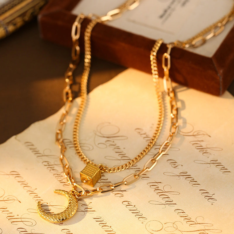 Double Layer Moon Pendant Necklace - image 7