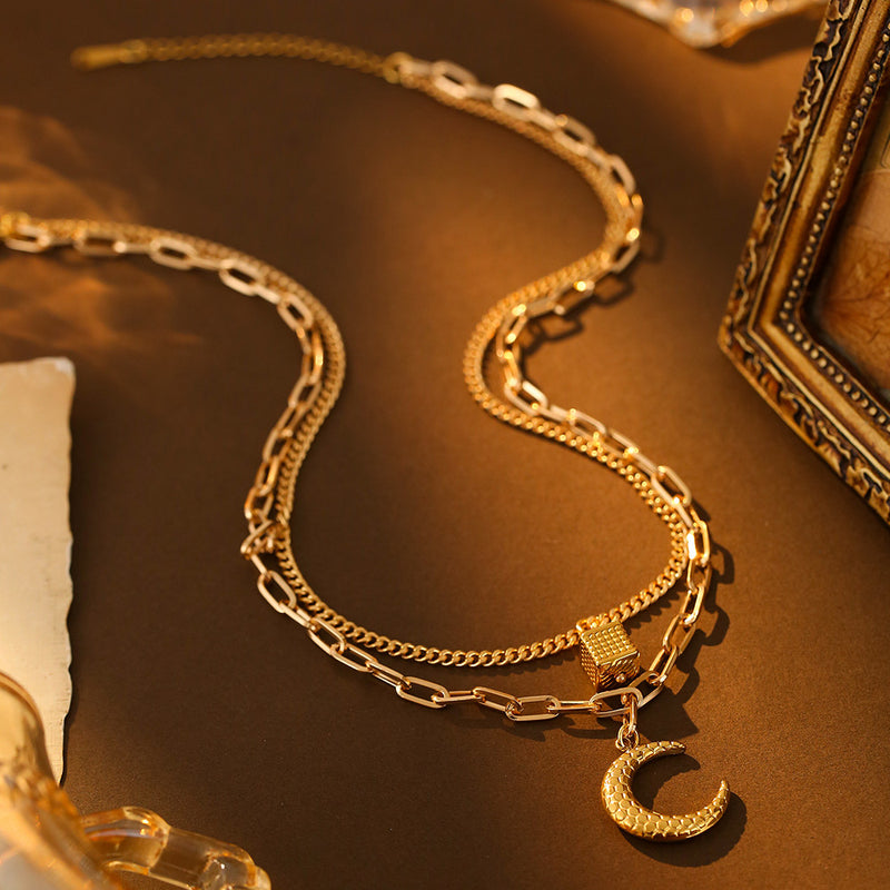 Double Layer Moon Pendant Necklace - image 8