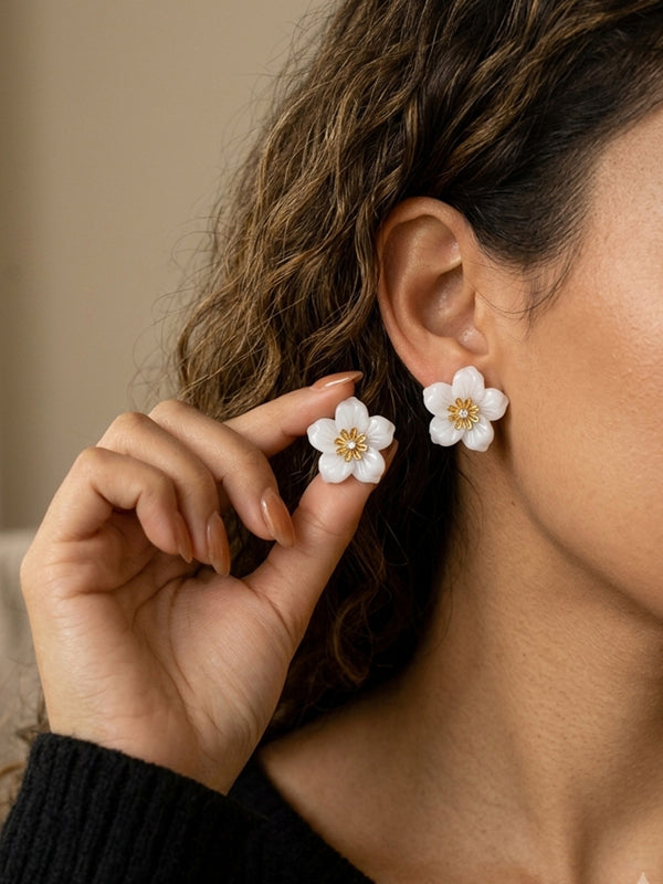 White Flower Drop Earrings - image 1