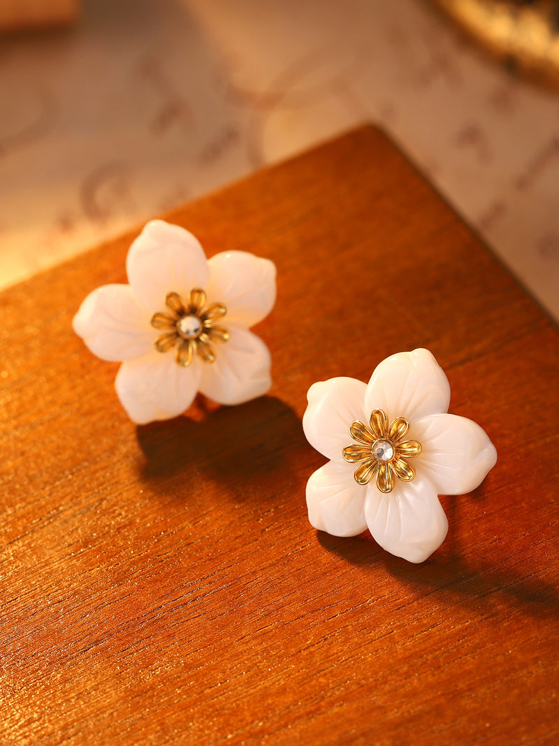White Flower Drop Earrings - image 3