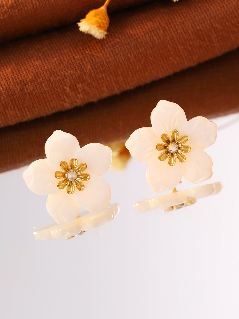 White Flower Drop Earrings - image 4