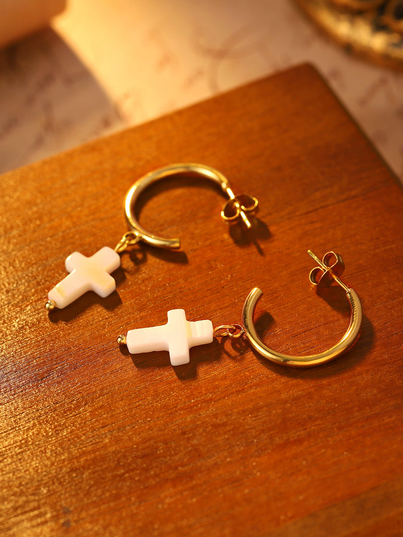 Cross Drop Hoop Earrings - image 3