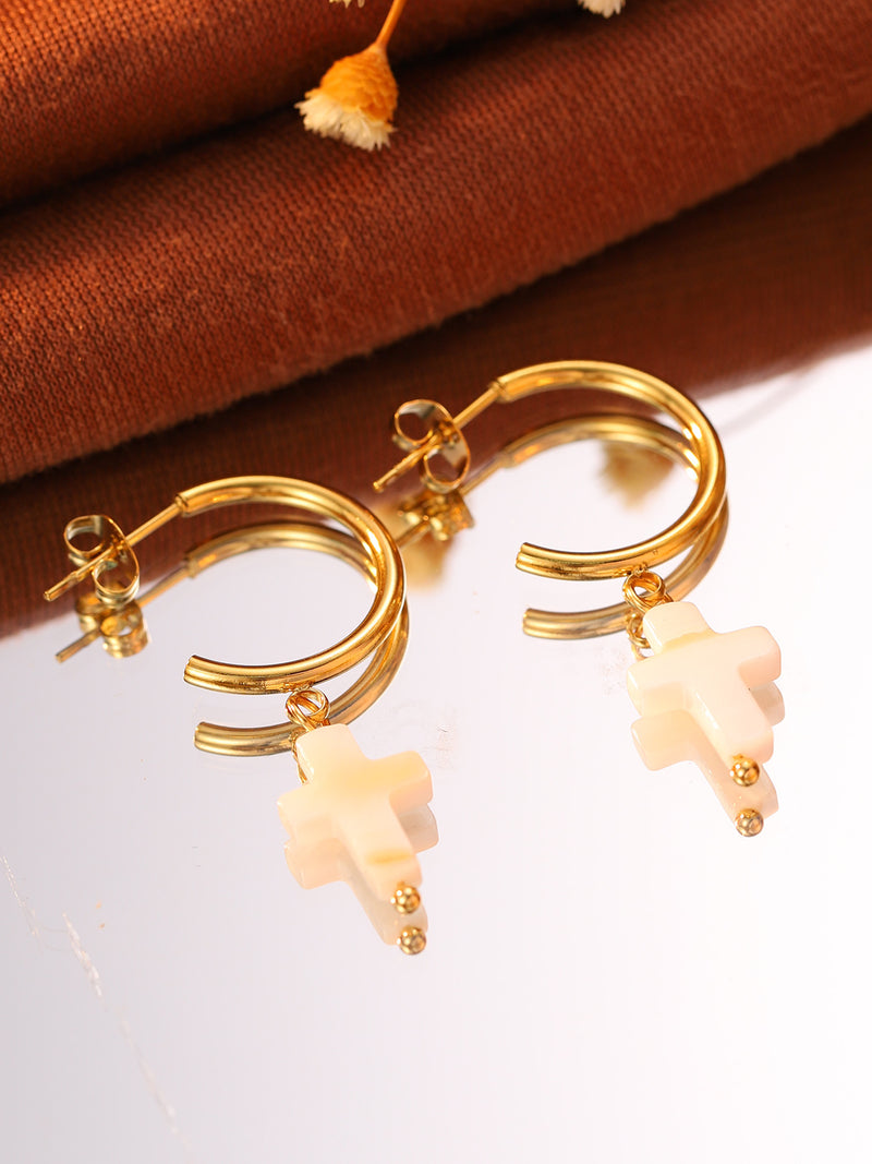 Cross Drop Hoop Earrings - image 4