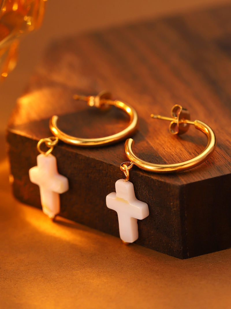 Cross Drop Hoop Earrings - image 5