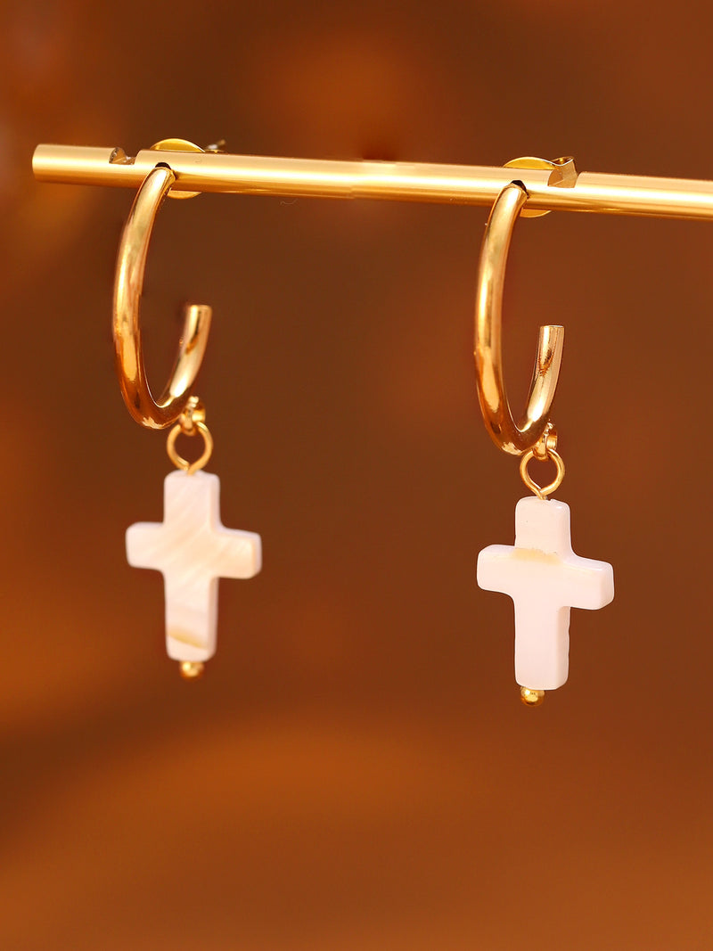 Cross Drop Hoop Earrings - image 6