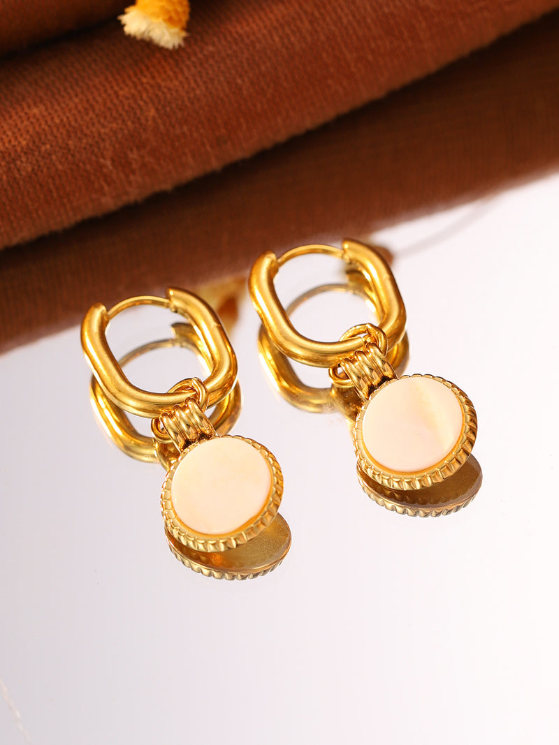 Round Medallion Huggie Earrings - image 2