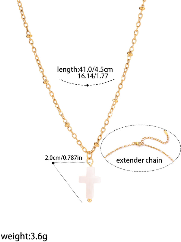 Pink Cross Pendant Necklace - image 2