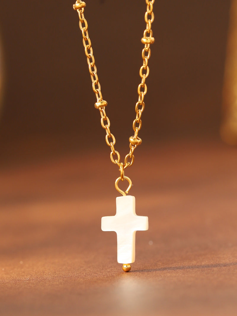 Pink Cross Pendant Necklace - image 3