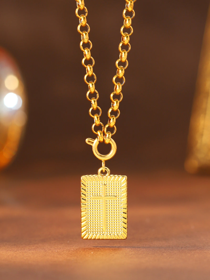 Textured Rectangle Pendant Necklace - image 3