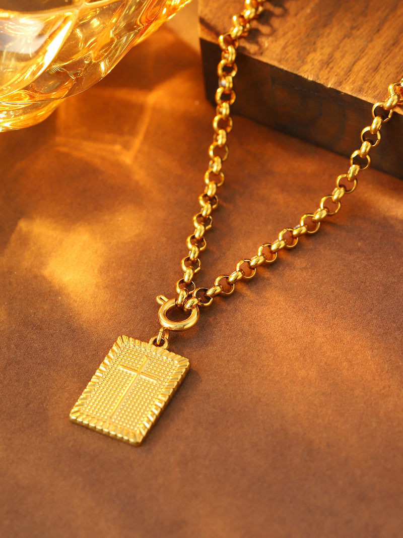 Textured Rectangle Pendant Necklace - image 4