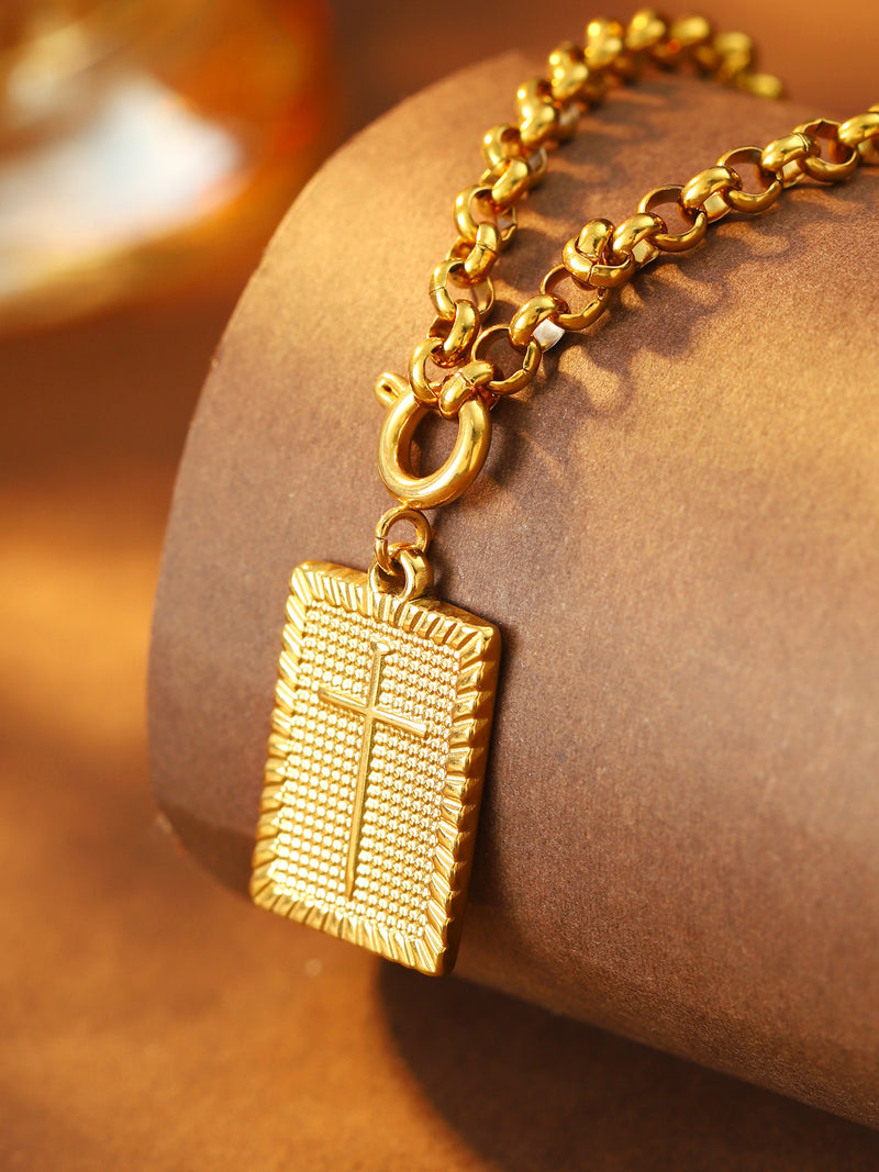 Textured Rectangle Pendant Necklace - image 5