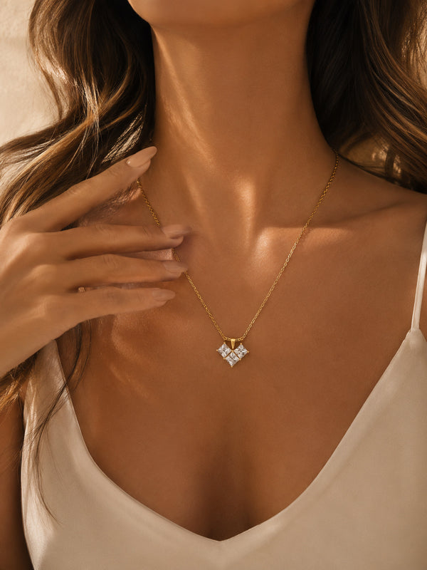 Square Crystal-Look Pendant Necklace - image 1