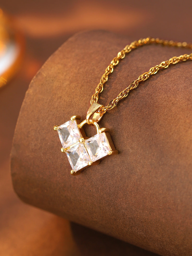 Square Crystal-Look Pendant Necklace - image 7